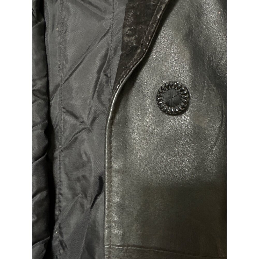 Vtg Pelle Leather Trench Coat Women Small 80s Long Embossed Mobwife Shoulder Pad - Picture 3 of 11